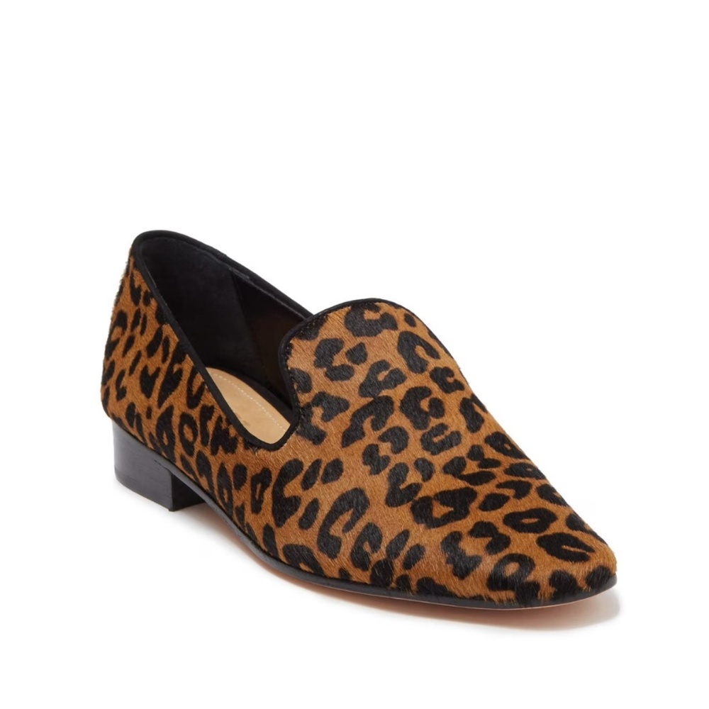✨NIB✨ SCHUTZ Graca Leopard Print Calf Hair Loafer Slip On Sandstone Black Sz 8M